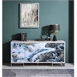 ACME Liam Wood/Metal Console Cabinet in Blue Marble Paint/White & Chrome