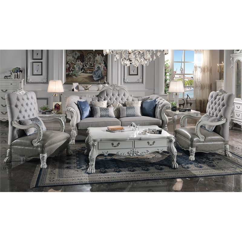 ACME Dresden Fabric Upholstered Chair with Pillow in Bone White