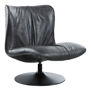 ACME Piotr Aluminum and Top Grain Leather Accent Chair with Swivel in Black