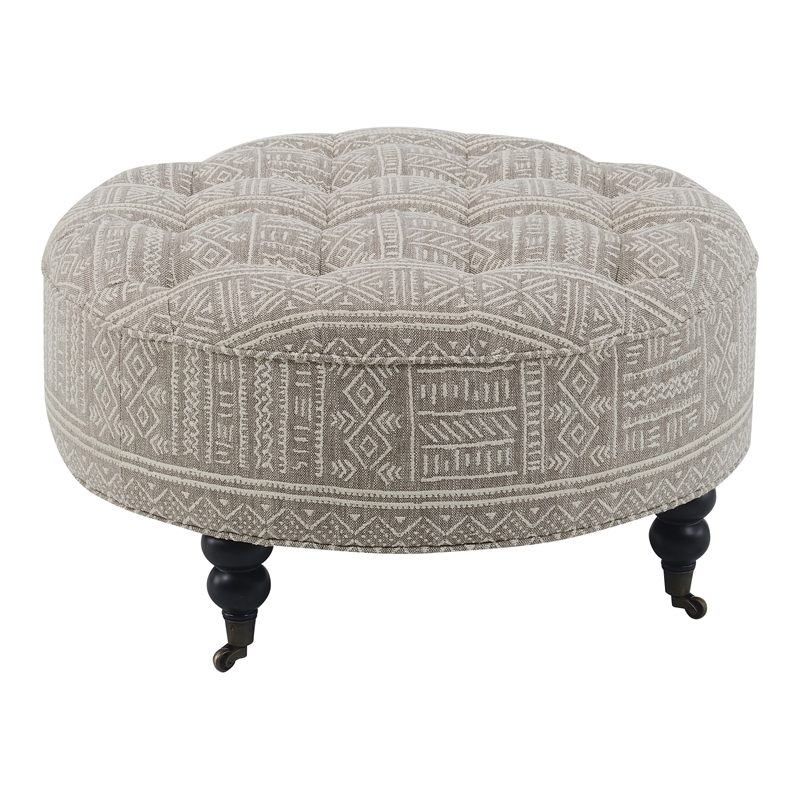 ACME Upendo Fabric and Wood Upholstered Ottoman with Casters in Pattern Gray