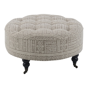 ACME Upendo Fabric and Wood Upholstered Ottoman with Casters in Pattern Gray