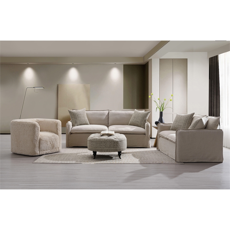 ACME Upendo Fabric and Wood Upholstered Ottoman with Casters in Pattern Gray