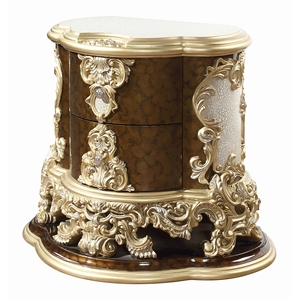 ACME Desiderius Wood 2-Drawers Nightstand in Antique Gold and Hand Paint Brown