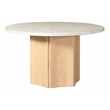 ACME Qwin Marble and Wood Round Dining Table with Hexagonal Pedestal in Oak