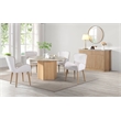 ACME Qwin Marble and Wood Round Dining Table with Hexagonal Pedestal in Oak