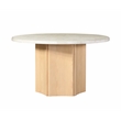 ACME Qwin Marble and Wood Round Dining Table with Hexagonal Pedestal in Oak