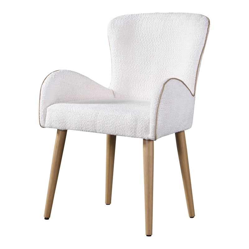 ACME Qwin Fabric Side Chair with Rounded Hump Arms in Beige and Oak (Set of 2)