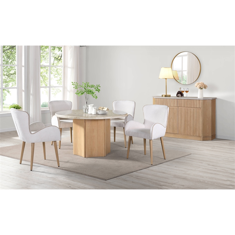 ACME Qwin Marble and Wood Server with Interior Shelving in Oak