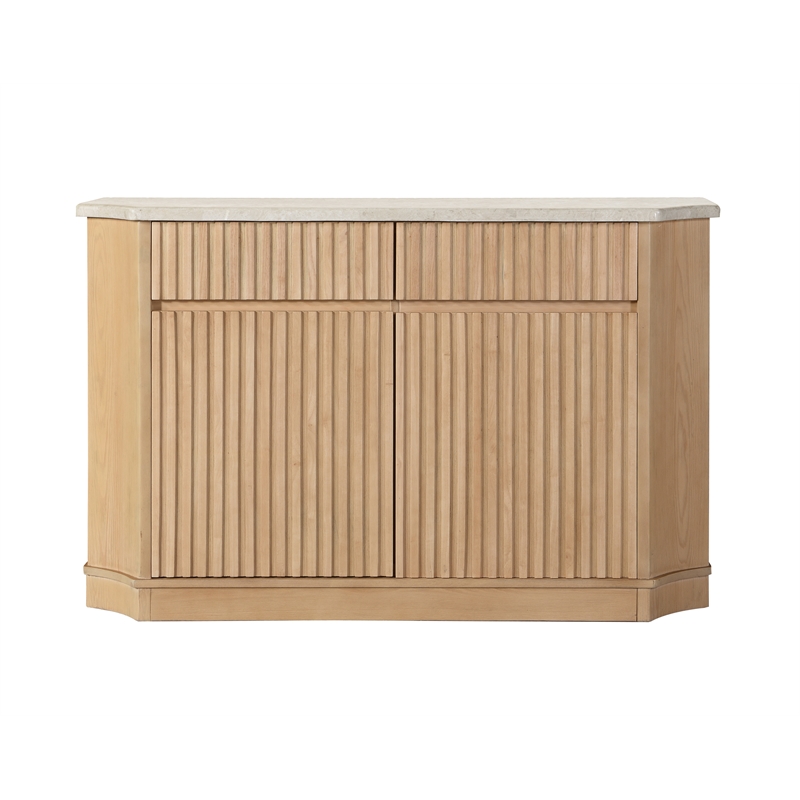 ACME Qwin Marble and Wood Server with Interior Shelving in Oak