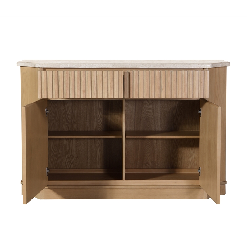 ACME Qwin Marble and Wood Server with Interior Shelving in Oak