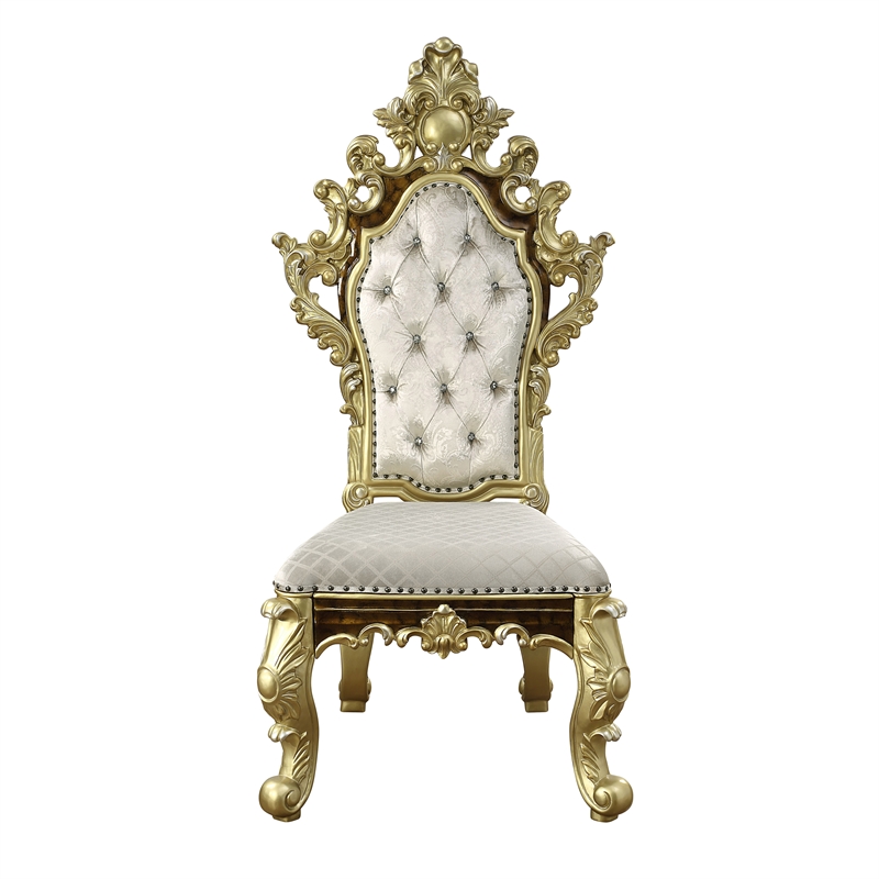 ACME Desiderius Faux Leather Side Chair in Beige and Antique Gold (Set of 2)