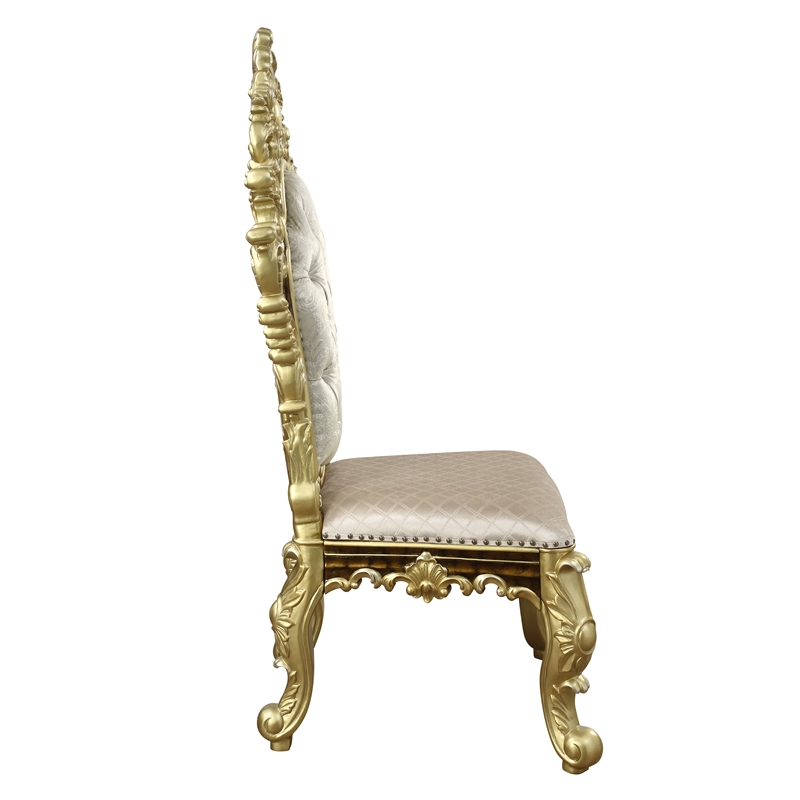 ACME Desiderius Faux Leather Side Chair in Beige and Antique Gold (Set of 2)