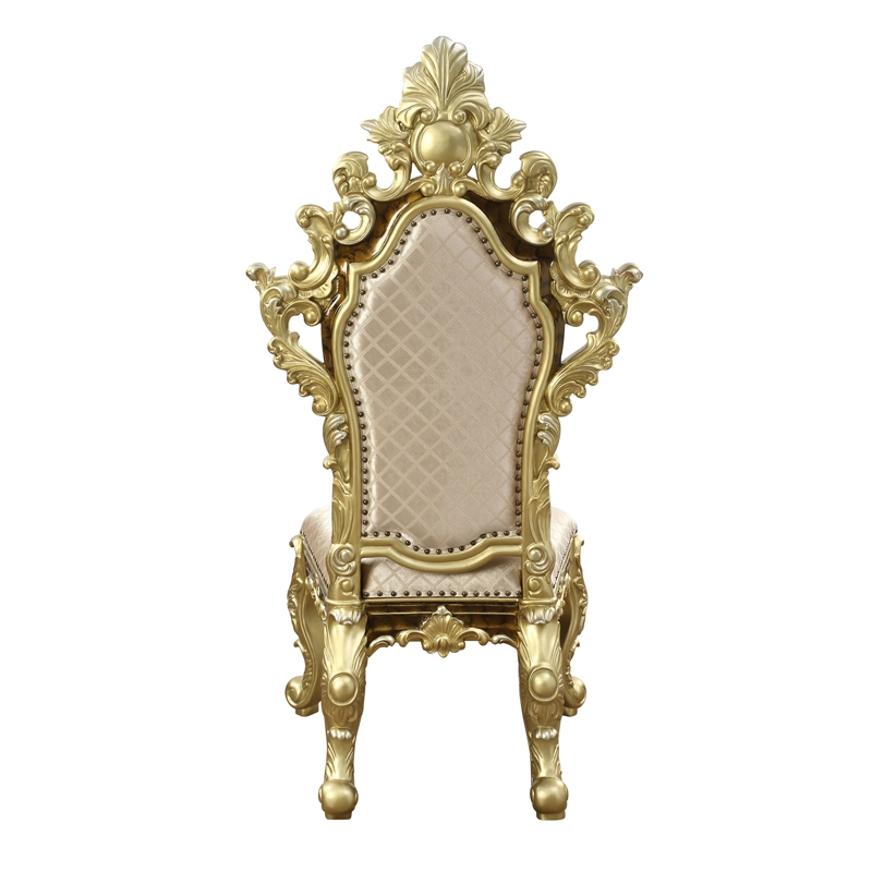 ACME Desiderius Faux Leather Side Chair in Beige and Antique Gold (Set of 2)