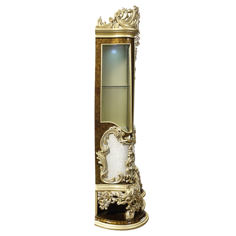 ACME Desiderius Wood 2-Doors Curio in Antique Gold and Hand Paint Brown