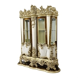 ACME Desiderius Wood 2-Doors Curio in Antique Gold and Hand Paint Brown