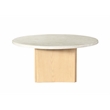 ACME Qwin Marble and Wood Round Coffee Table with Curved Base in Natural Oak