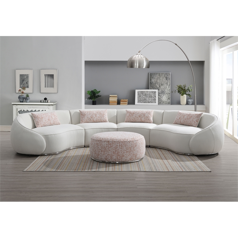 ACME Sahara Fabric Upholstered Ottoman with Stainless Steel Base in Multi-Color