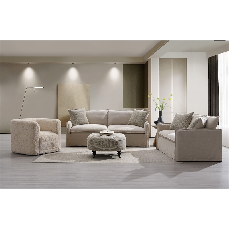 ACME Upendo Yakety Yak Sand Fabric Upholstered Chair with Swivel in Beige