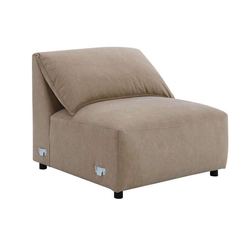 ACME Veata Suede Upholstered Sectional Sofa with Chaise Lounge in Light Brown