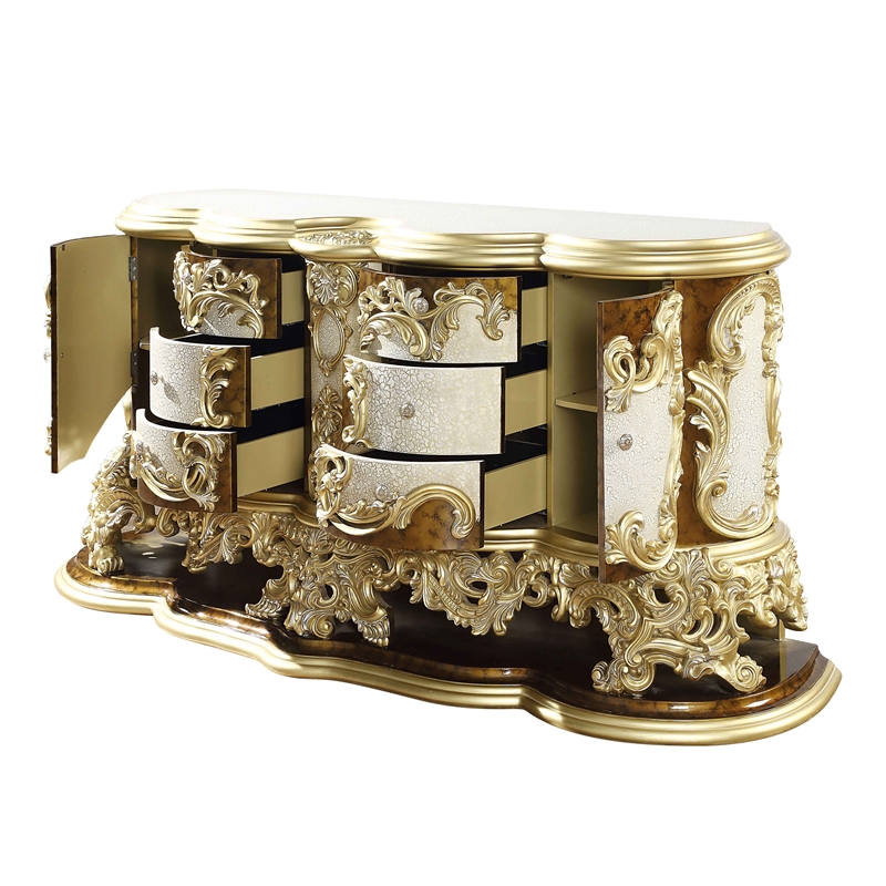 ACME Desiderius Wood 6-Drawers Dresser in Antique Gold and Hand Paint Brown