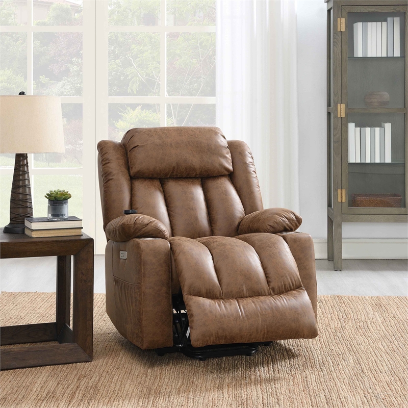ACME Omarion Faux Leather Power Recliner with Lift/Heating and Massage in Brown