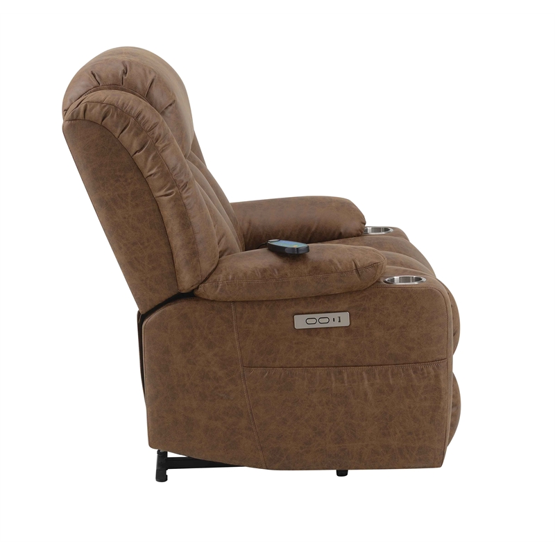 ACME Omarion Faux Leather Power Recliner with Lift/Heating and Massage in Brown