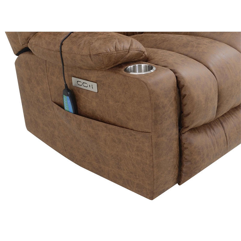 ACME Omarion Faux Leather Power Recliner with Lift/Heating and Massage in Brown
