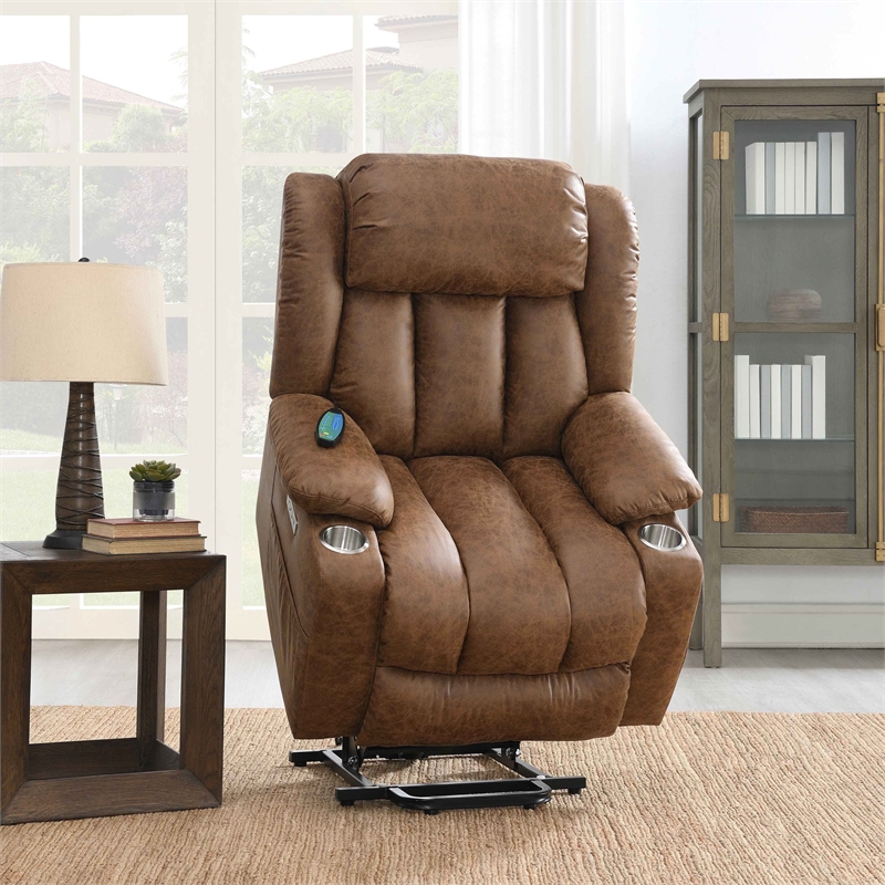 ACME Omarion Faux Leather Power Recliner with Lift/Heating and Massage in Brown