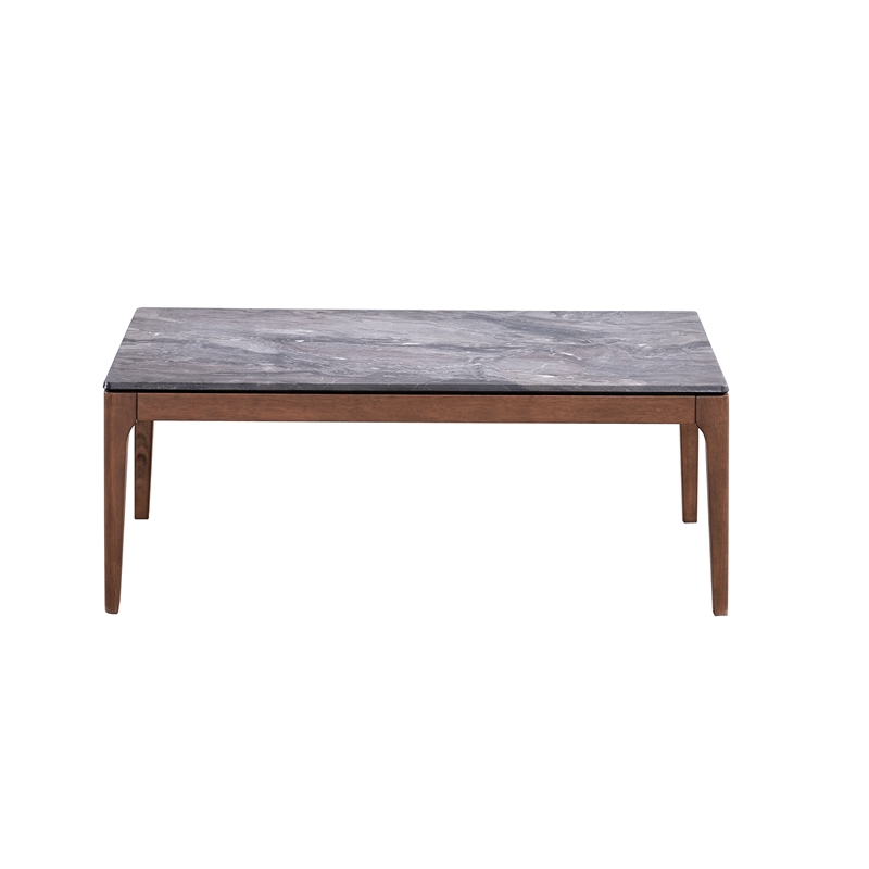 ACME Bevis Scandinavian Wood Coffee Table in Engineered Stone and Walnut