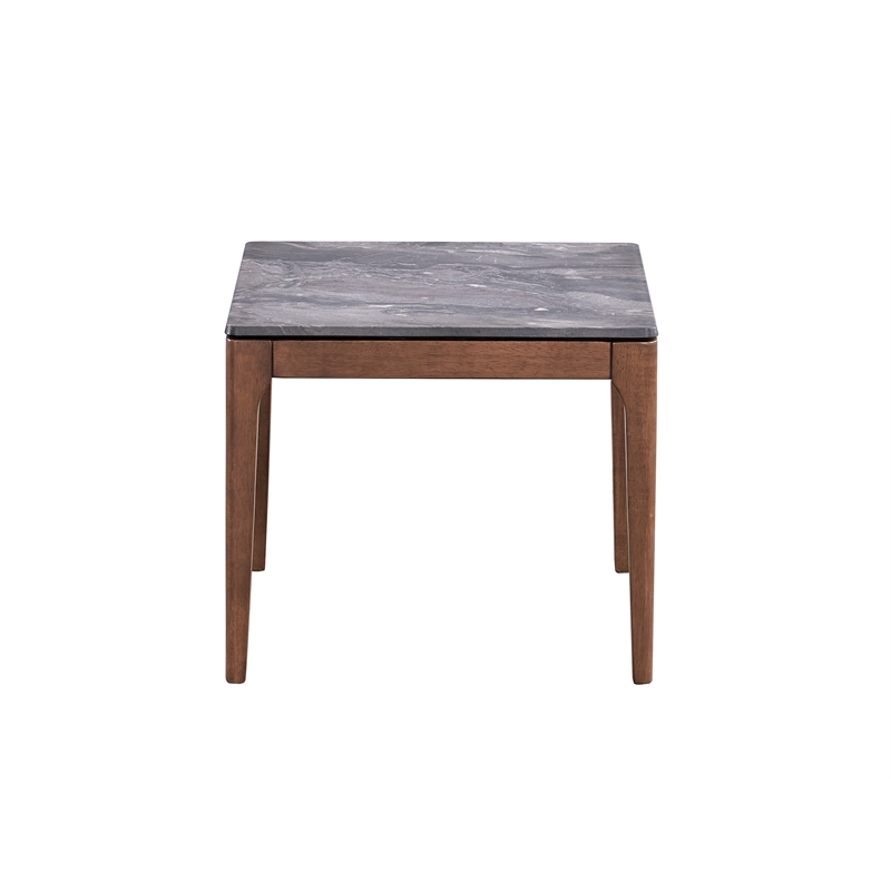 ACME Bevis Scandinavian Wood End Table in Engineered Stone and Walnut