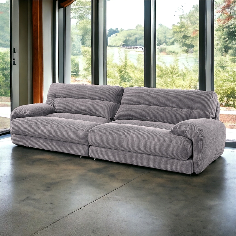 ACME Cadenza Corduroy Fabric Upholstered Rolled Armrests Sofa in Gray