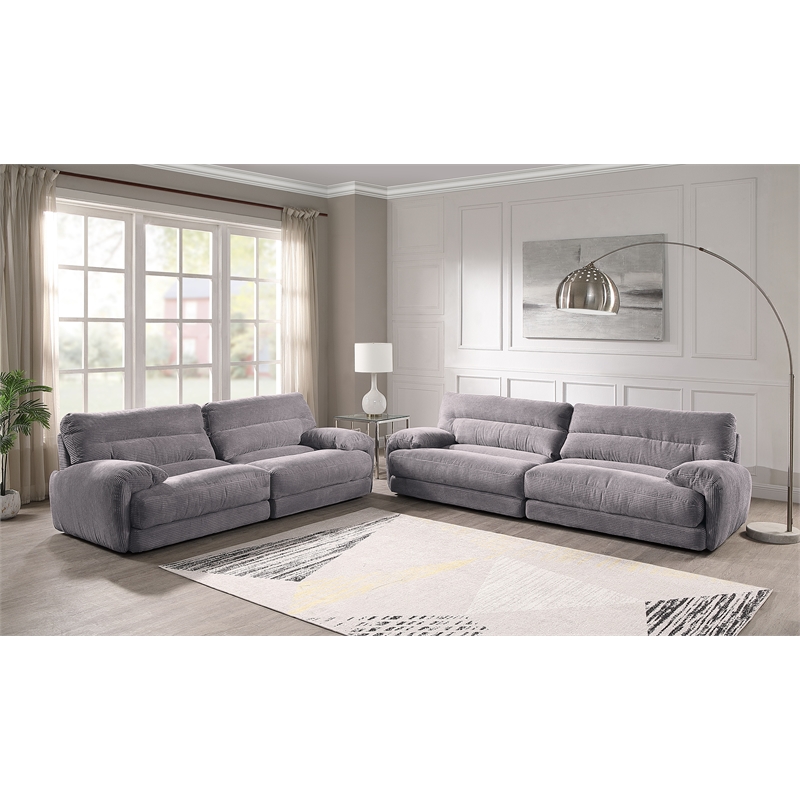 ACME Cadenza Corduroy Fabric Upholstered Rolled Armrests Sofa in Gray