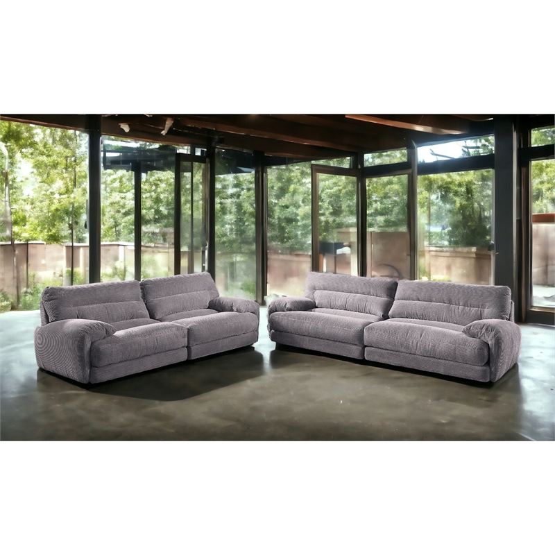 ACME Cadenza Corduroy Fabric Upholstered Rolled Armrests Sofa in Gray