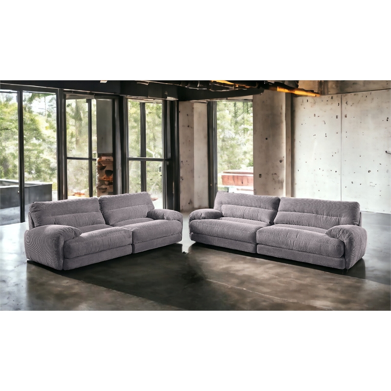 ACME Cadenza Corduroy Fabric Upholstered Rolled Armrests Sofa in Gray