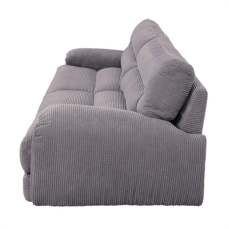 ACME Cadenza Corduroy Fabric Upholstered Rolled Armrests Sofa in Gray