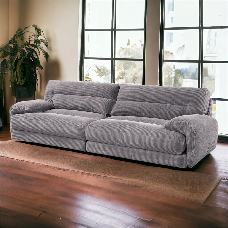 ACME Cadenza Corduroy Fabric Upholstered Rolled Armrests Sofa in Gray