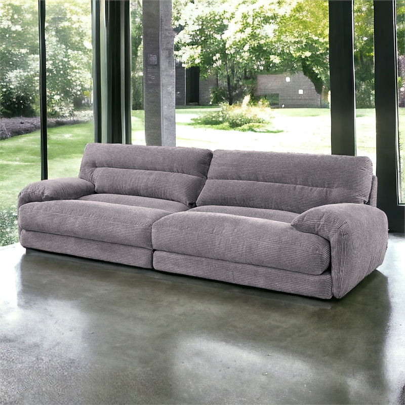 ACME Cadenza Corduroy Fabric Upholstered Rolled Armrests Sofa in Gray
