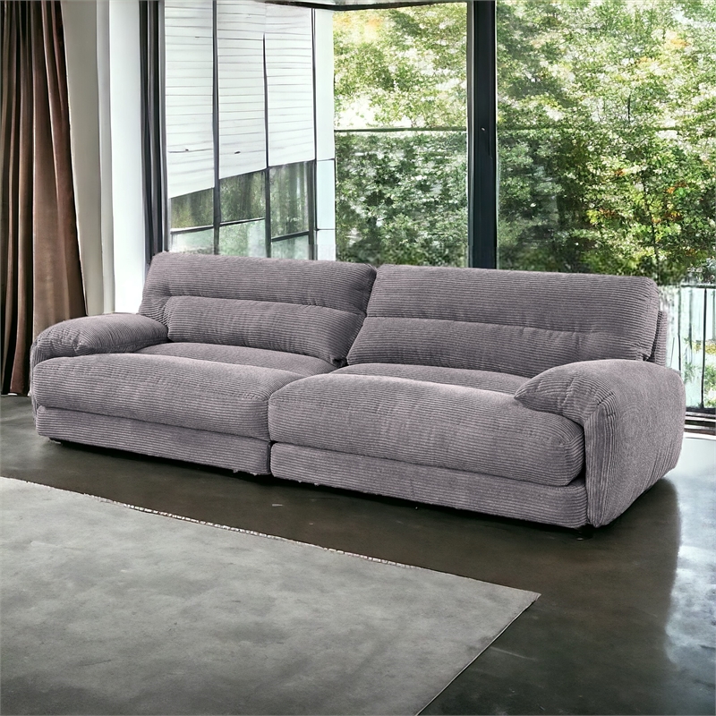 ACME Cadenza Corduroy Fabric Upholstered Rolled Armrests Sofa in Gray