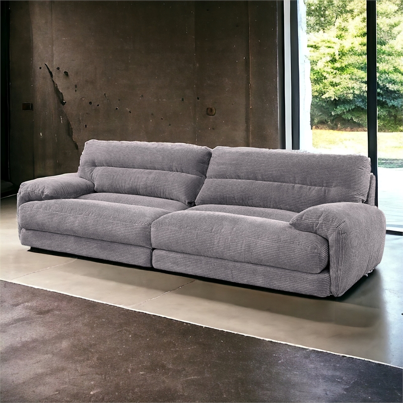 ACME Cadenza Corduroy Fabric Upholstered Rolled Armrests Sofa in Gray