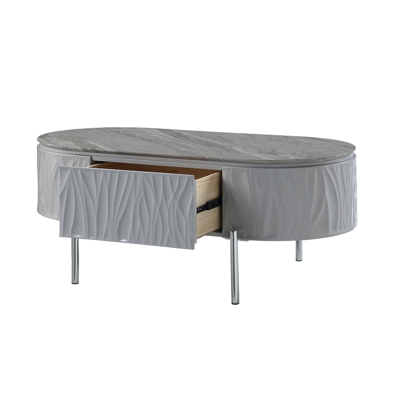 ACME Yukino Contemporary Wood/Metal Coffee Table in Gray High Gloss and Chrome