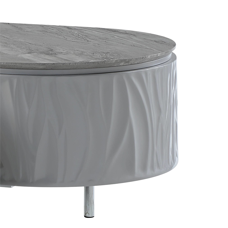 ACME Yukino Contemporary Wood/Metal Coffee Table in Gray High Gloss and Chrome