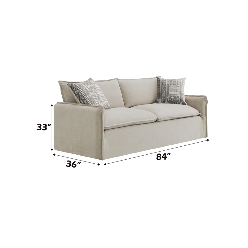 ACME Upendo Contemporary Linen Fabric Sofa with 2 Pillows in Beige