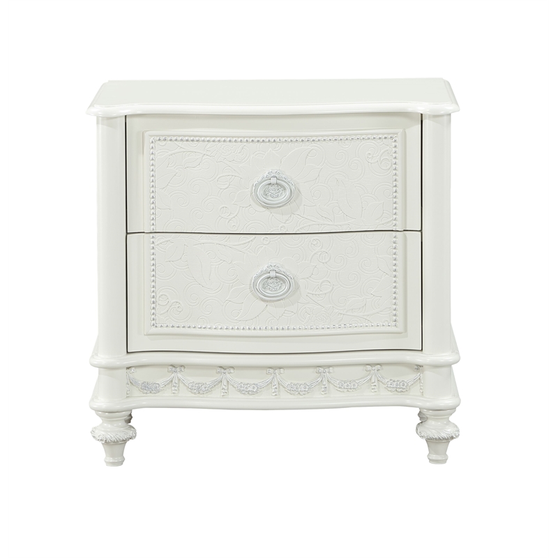 ACME Dorothy Transitional Wood 2 Drawers Nightstand in Ivory