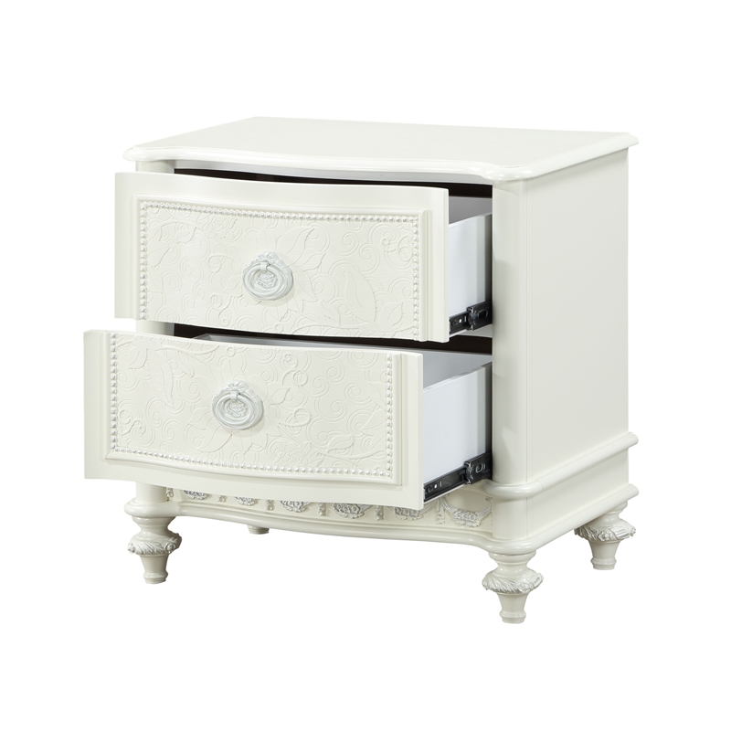 ACME Dorothy Transitional Wood 2 Drawers Nightstand in Ivory