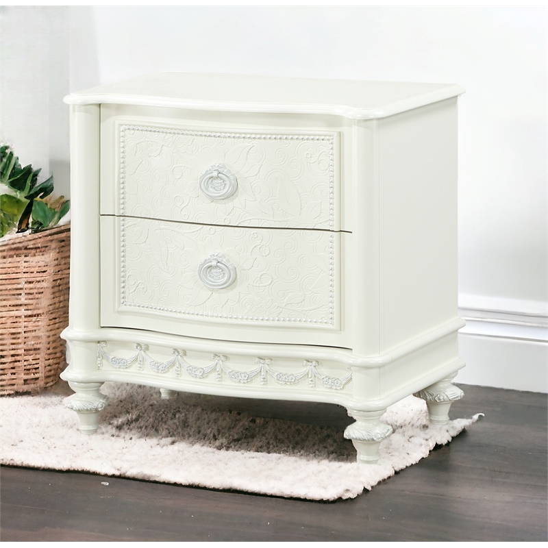 ACME Dorothy Transitional Wood 2 Drawers Nightstand in Ivory