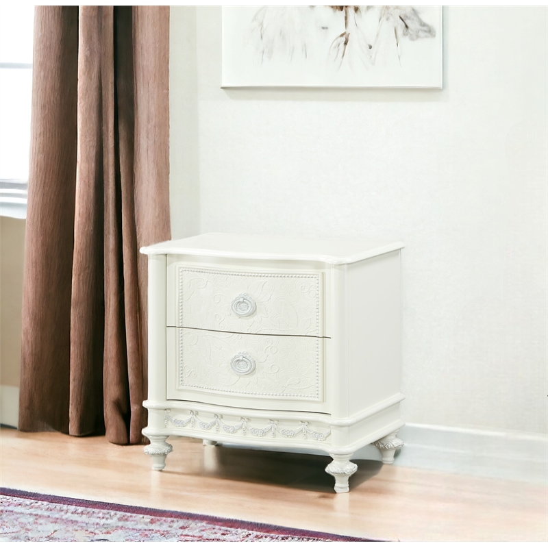 ACME Dorothy Transitional Wood 2 Drawers Nightstand in Ivory