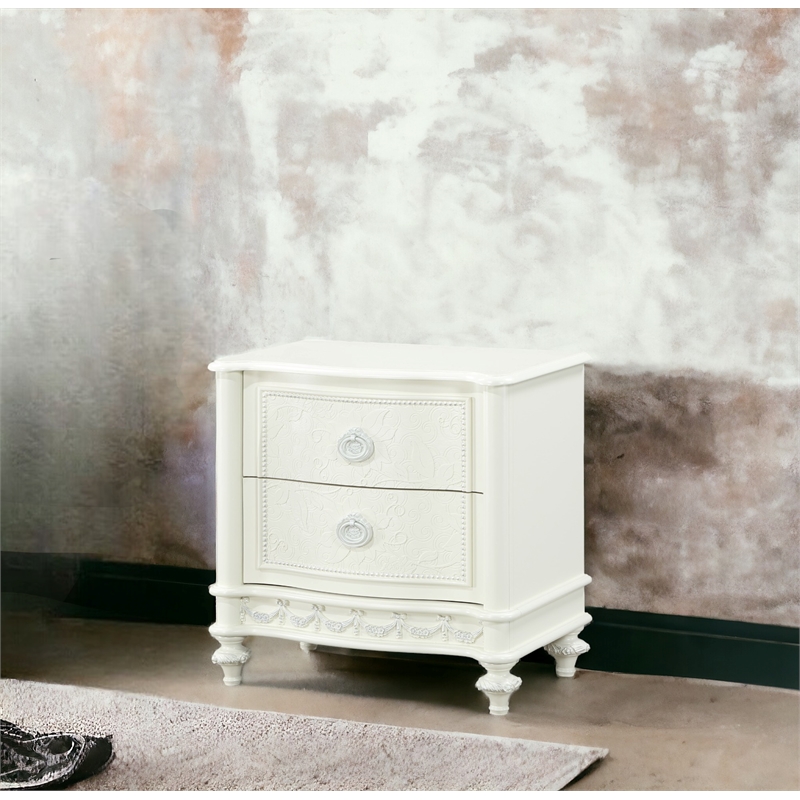 ACME Dorothy Transitional Wood 2 Drawers Nightstand in Ivory
