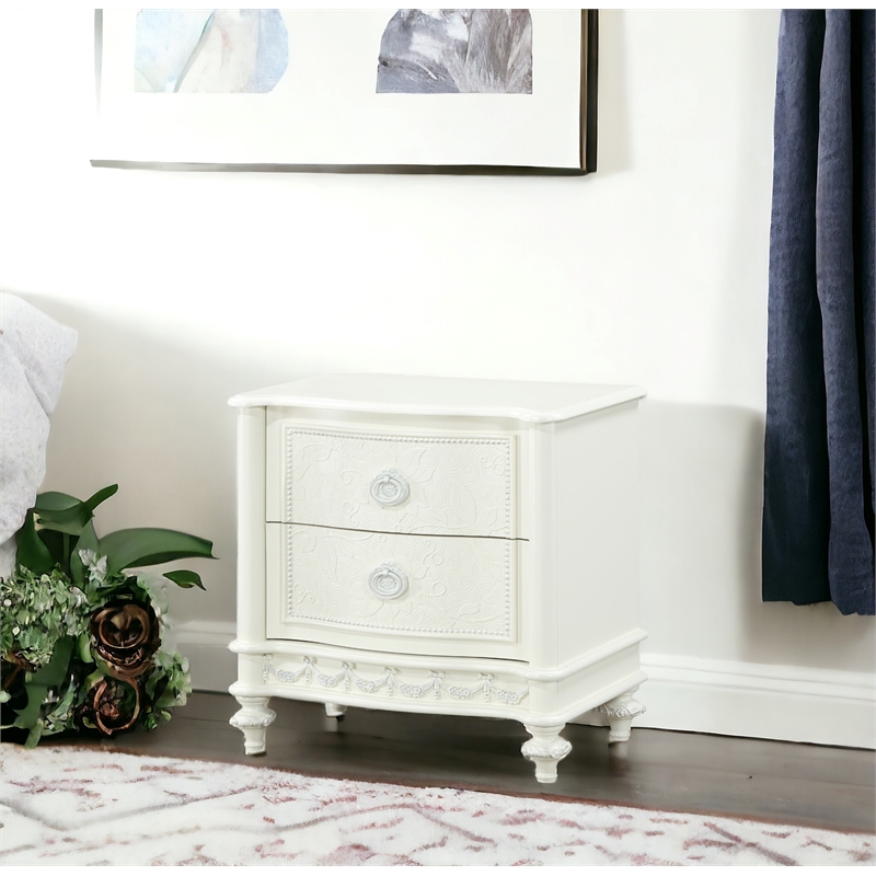 ACME Dorothy Transitional Wood 2 Drawers Nightstand in Ivory
