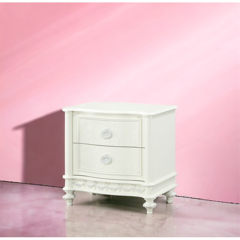 ACME Dorothy Transitional Wood 2 Drawers Nightstand in Ivory