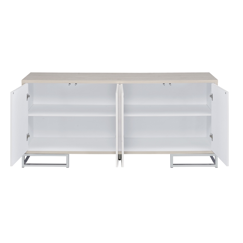 ACME Panos Contemporary Wood Console Cabinet with White Marble Print in Oak